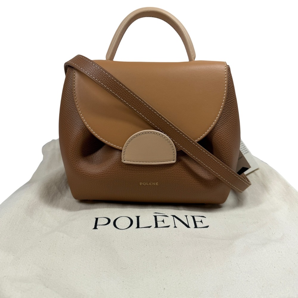 Polene Numero Un Nano Camel Trio Grained Leather Crossbody Bag Top Handle New